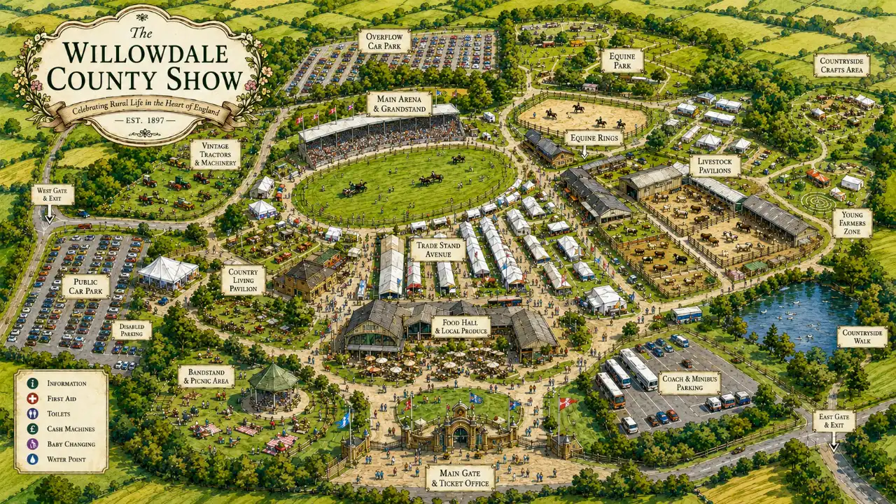 Illustrated showground map in a ShowDayGuide show guide